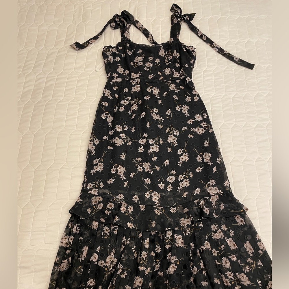 Lulus Terrace Views Black Floral Print Midi Dress Small - Picture 3 of 7